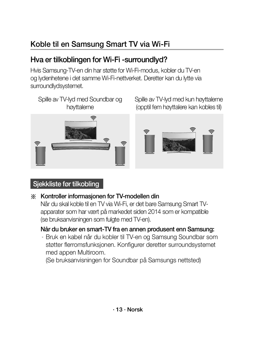 Samsung WAM1400/XE manual Kontroller informasjonen for TV-modellen din, · 13 · Norsk 