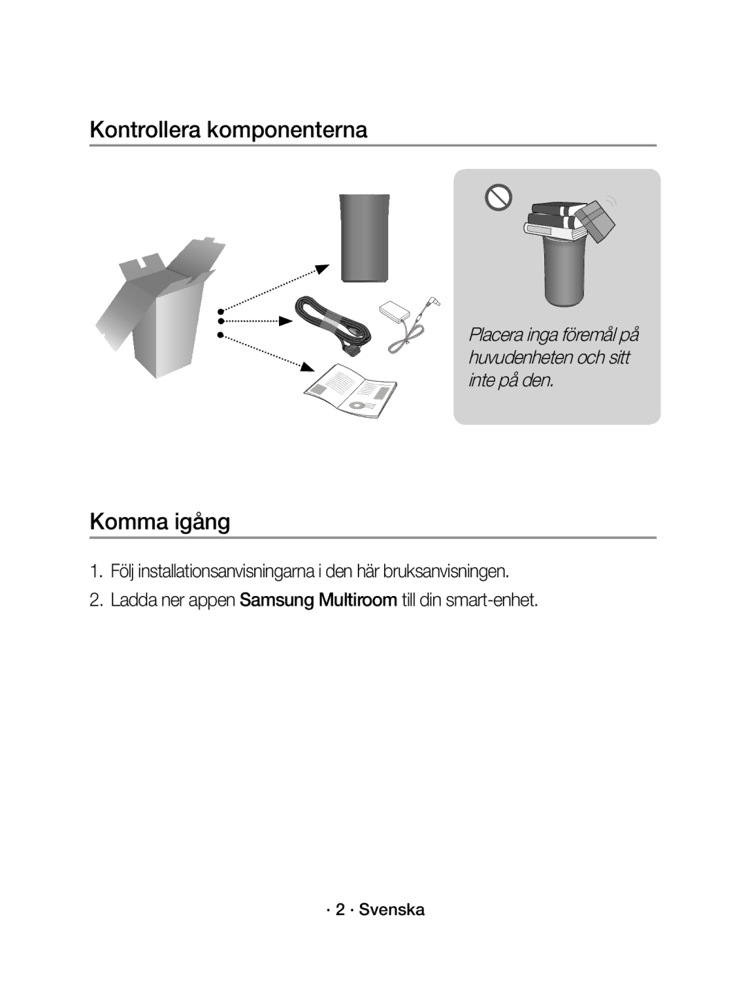 Samsung WAM1400/XE manual Kontrollera komponenterna, Komma igång, · 2 · Svenska 