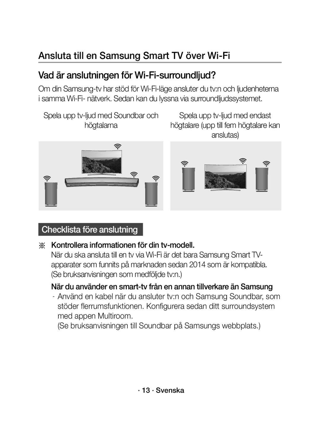 Samsung WAM1400/XE manual Kontrollera informationen för din tv-modell, · 13 · Svenska 