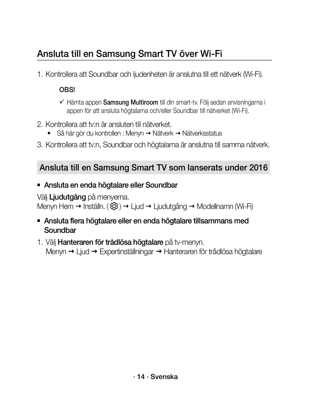 Samsung WAM1400/XE manual Ansluta till en Samsung Smart TV över Wi-Fi, Ansluta till en Samsung Smart TV som lanserats under 