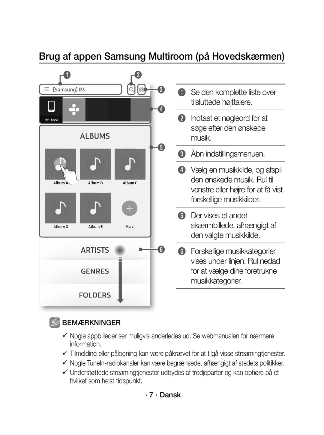 Samsung WAM1400/XE manual Brug af appen Samsung Multiroom på Hovedskærmen 