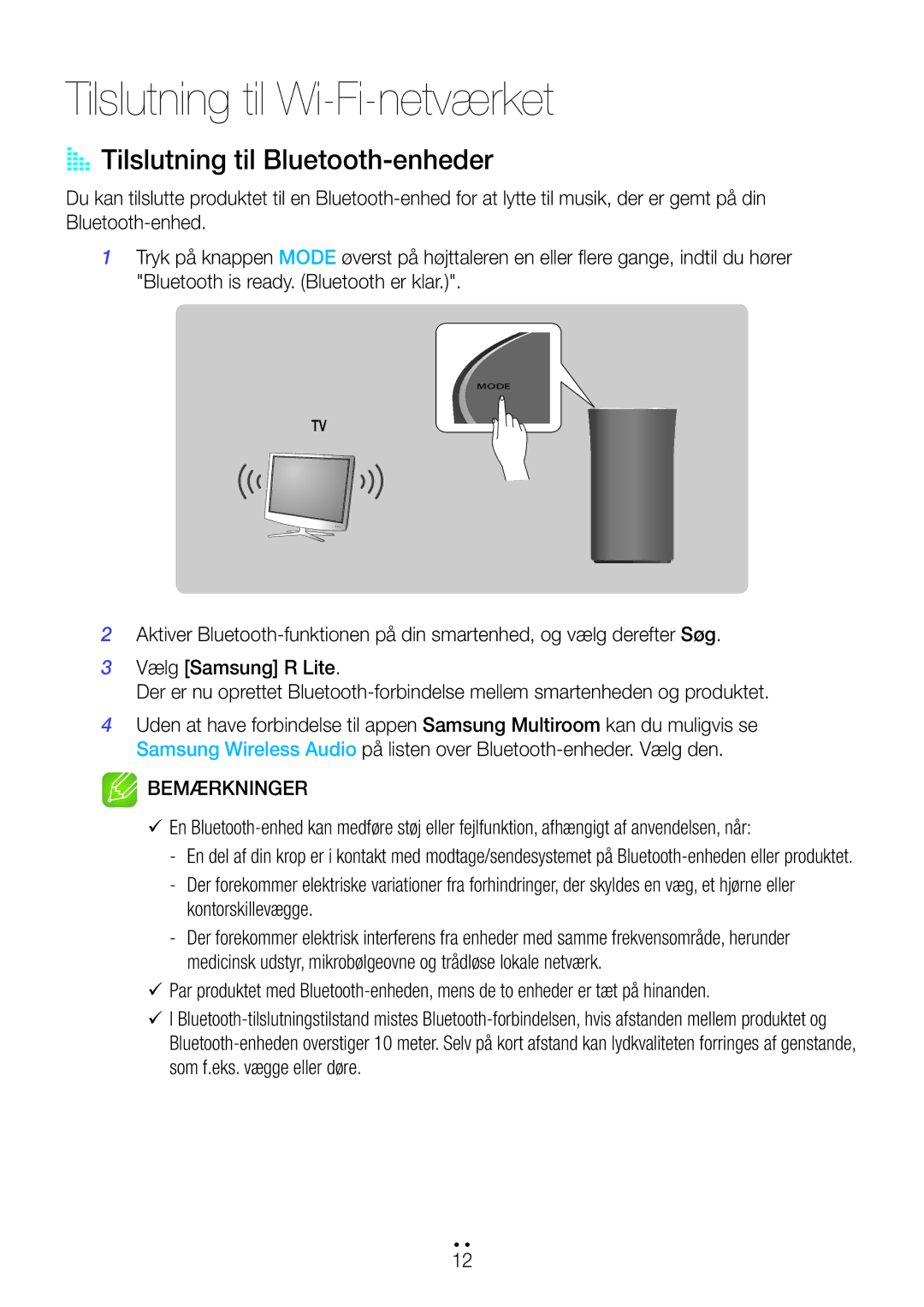 Samsung WAM1400/XE manual Tilslutning til Wi-Fi-netværket, AA Tilslutning til Bluetooth-enheder, Kontorskillevægge 