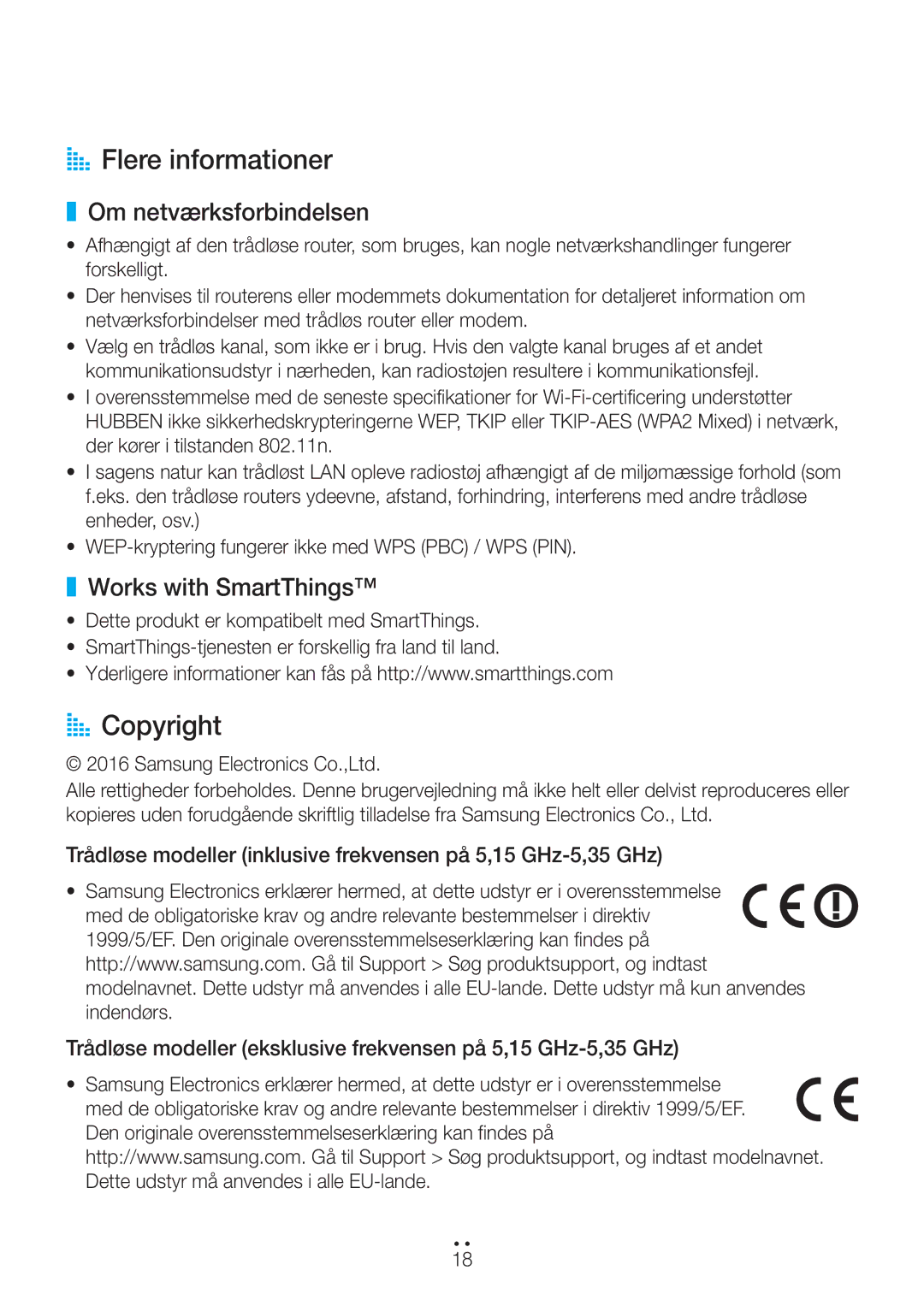 Samsung WAM1400/XE manual AA Flere informationer, AA Copyright, Om netværksforbindelsen, Works with SmartThings 