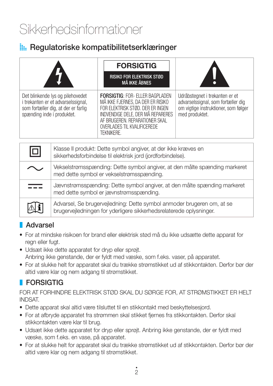 Samsung WAM1400/XE manual Sikkerhedsinformationer, AA Regulatoriske kompatibilitetserklæringer, Teknikere 