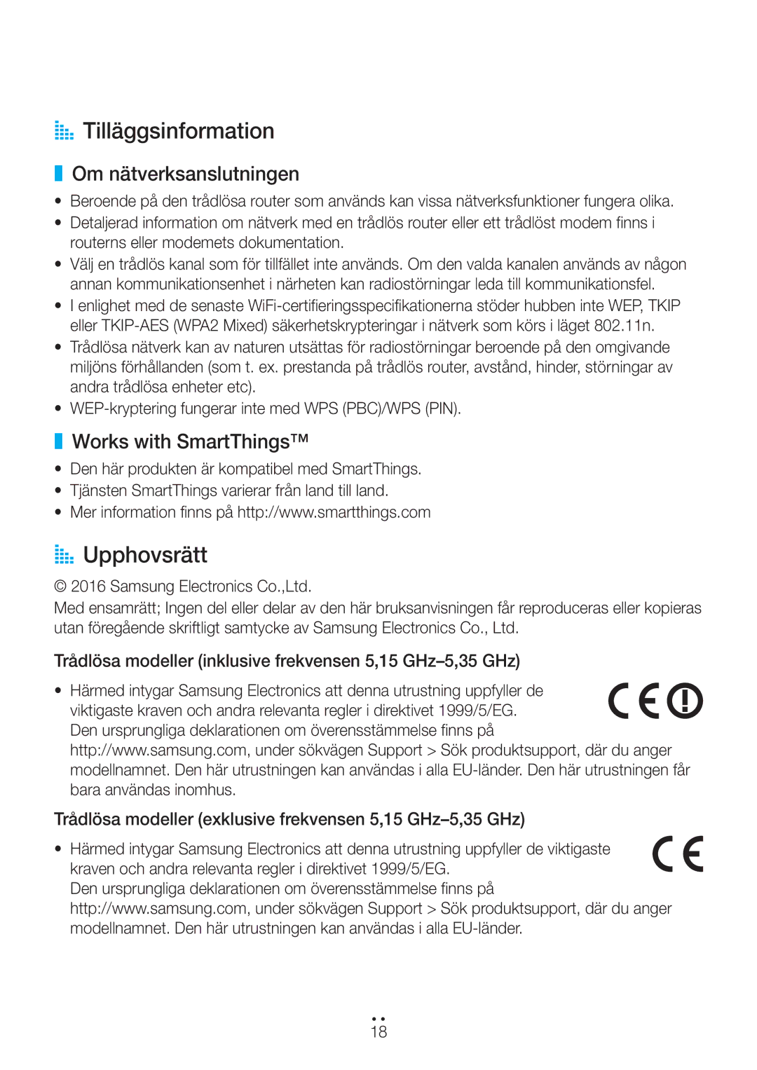 Samsung WAM1400/XE manual AA Tilläggsinformation, AA Upphovsrätt, Om nätverksanslutningen, Works with SmartThings 