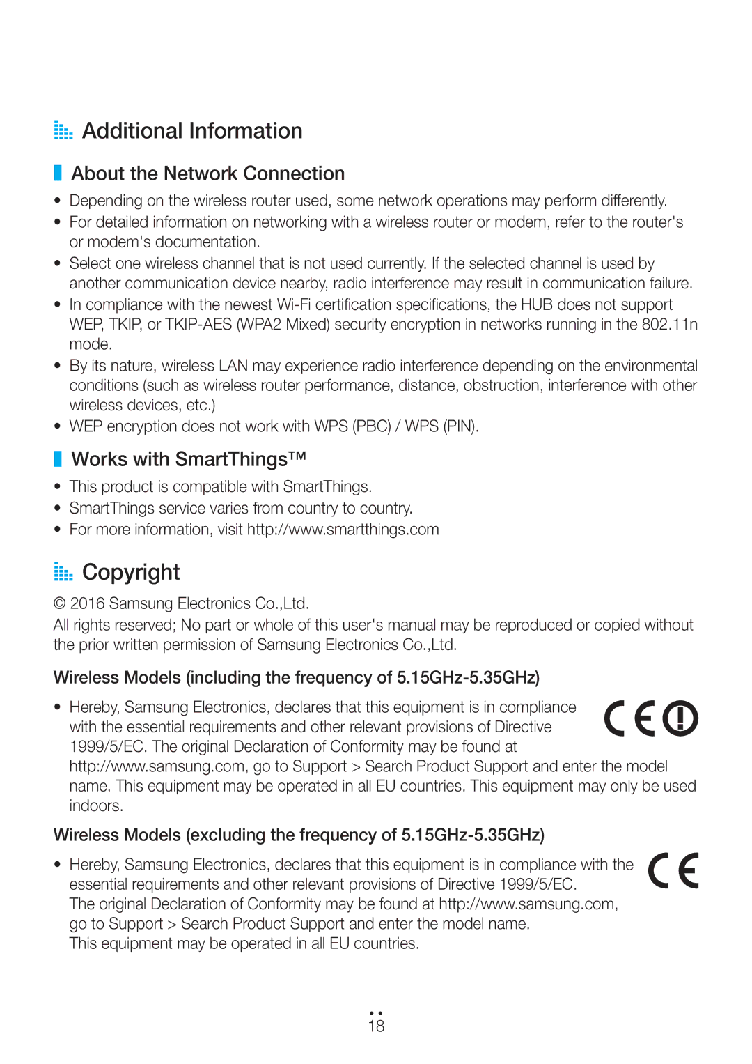 Samsung WAM1400/XE manual AA Additional Information, AA Copyright, About the Network Connection, Works with SmartThings 