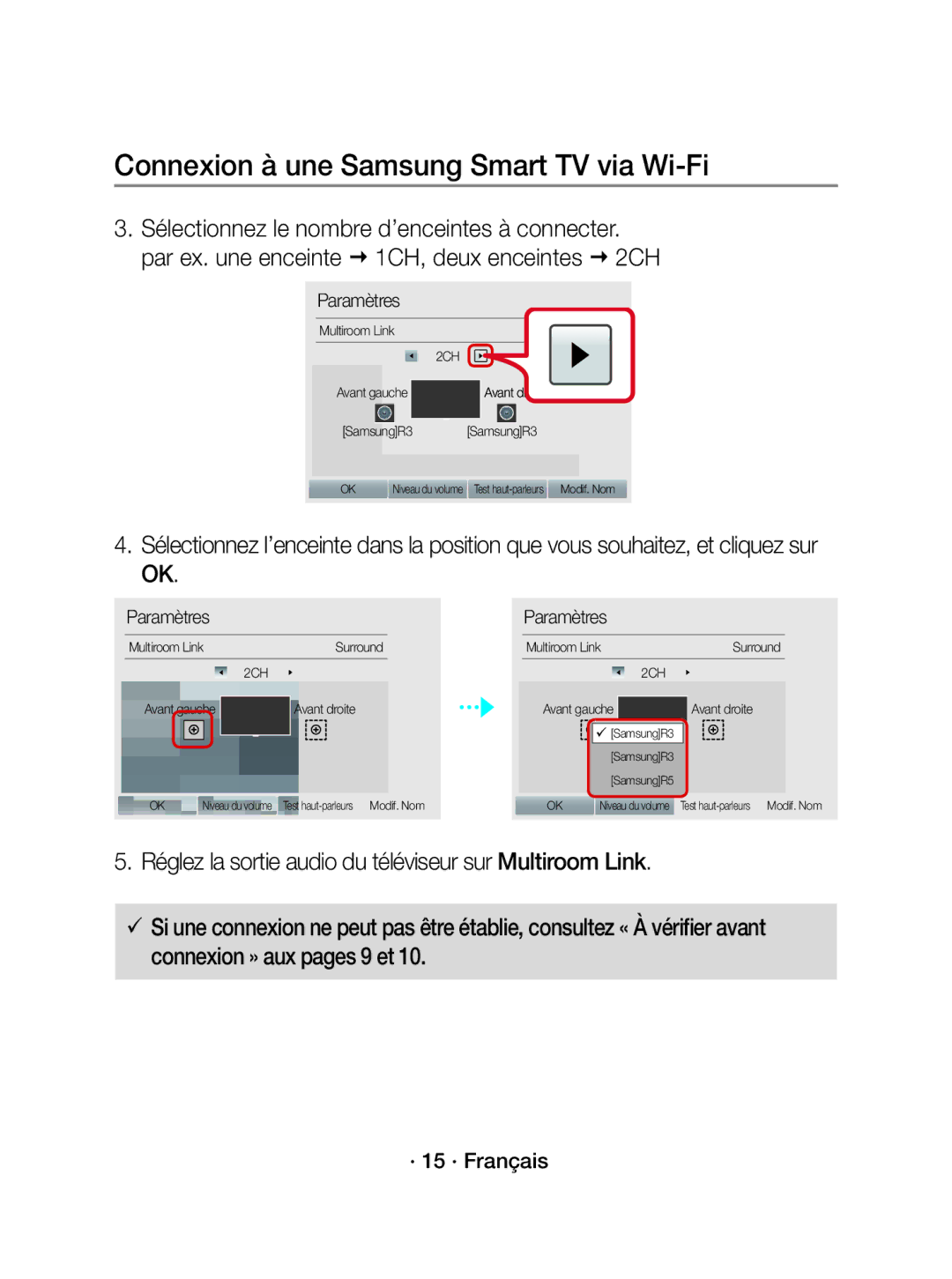 Samsung WAM1500/EN, WAM1500/XE manual · 15 · Français, Avant dr oite, Avant droite 