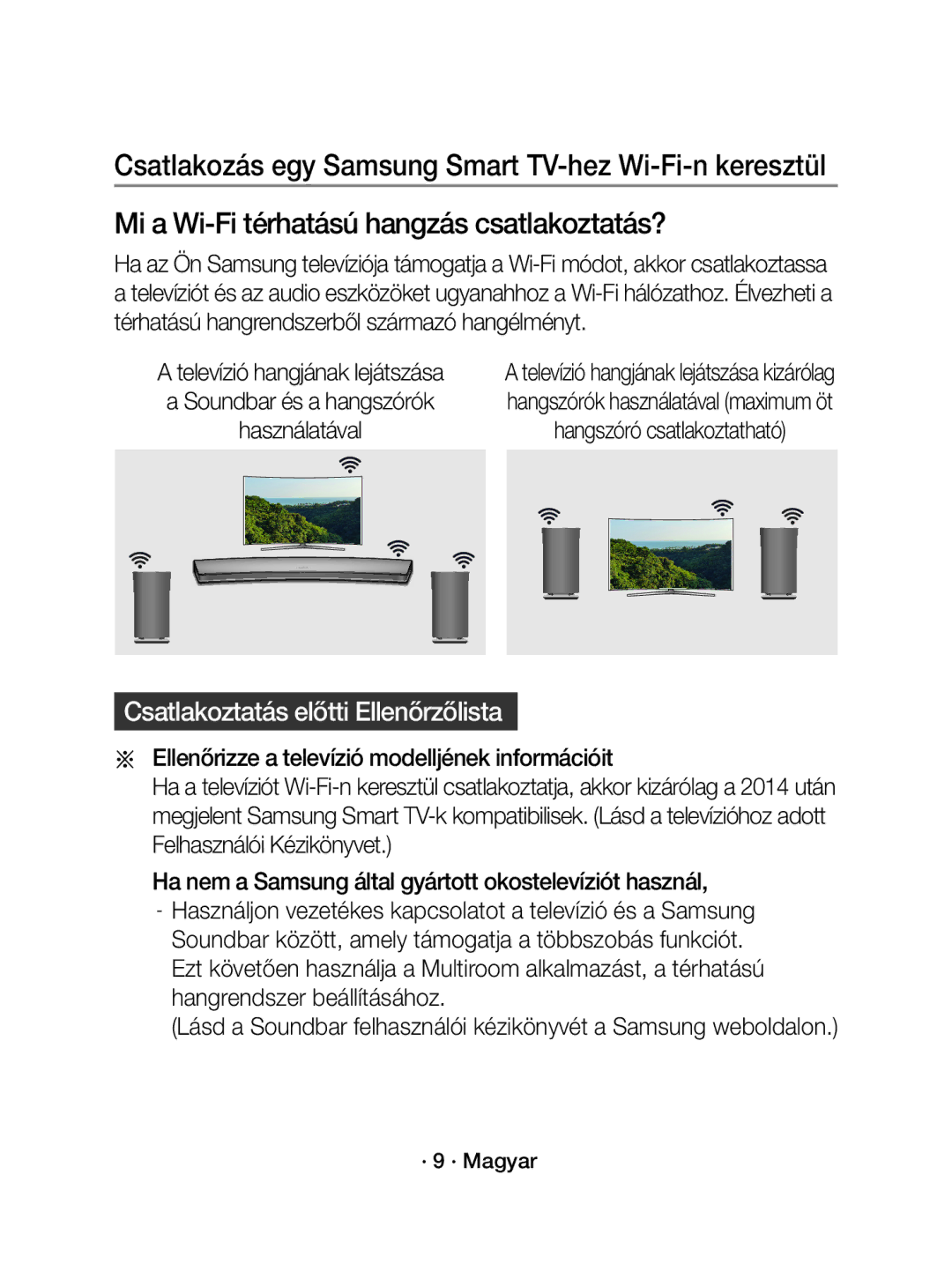 Samsung WAM1500/EN, WAM1500/XE manual Csatlakoztatás előtti Ellenőrzőlista, Televízió hangjának lejátszása 