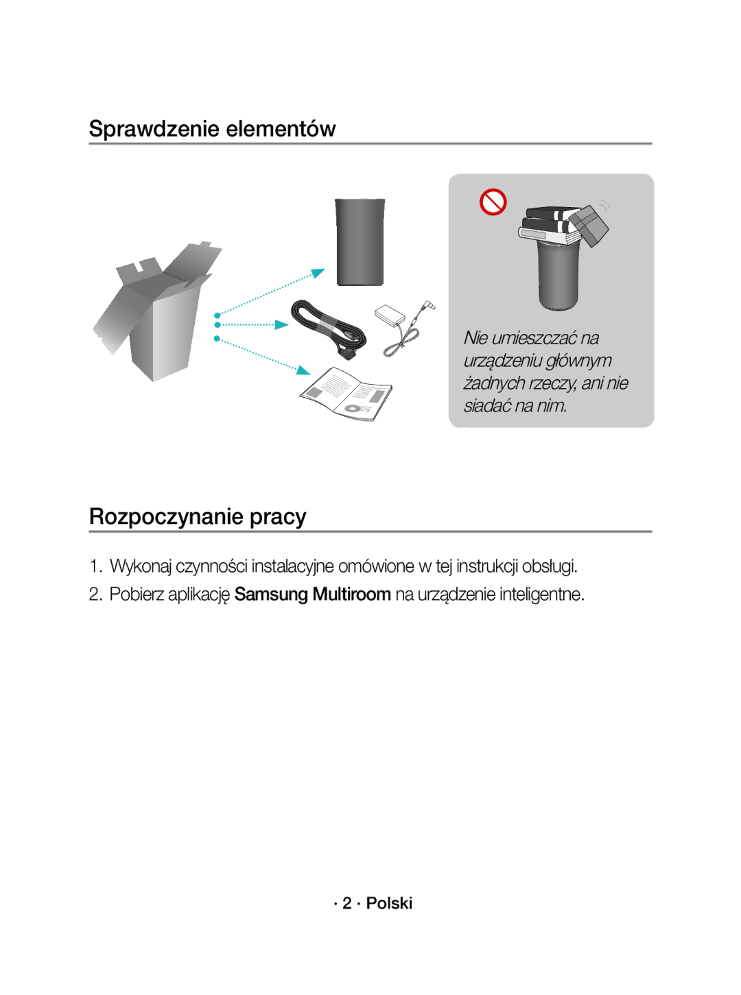 Samsung WAM1500/XE, WAM1500/EN manual Sprawdzenie elementów, Rozpoczynanie pracy, · 2 · Polski 