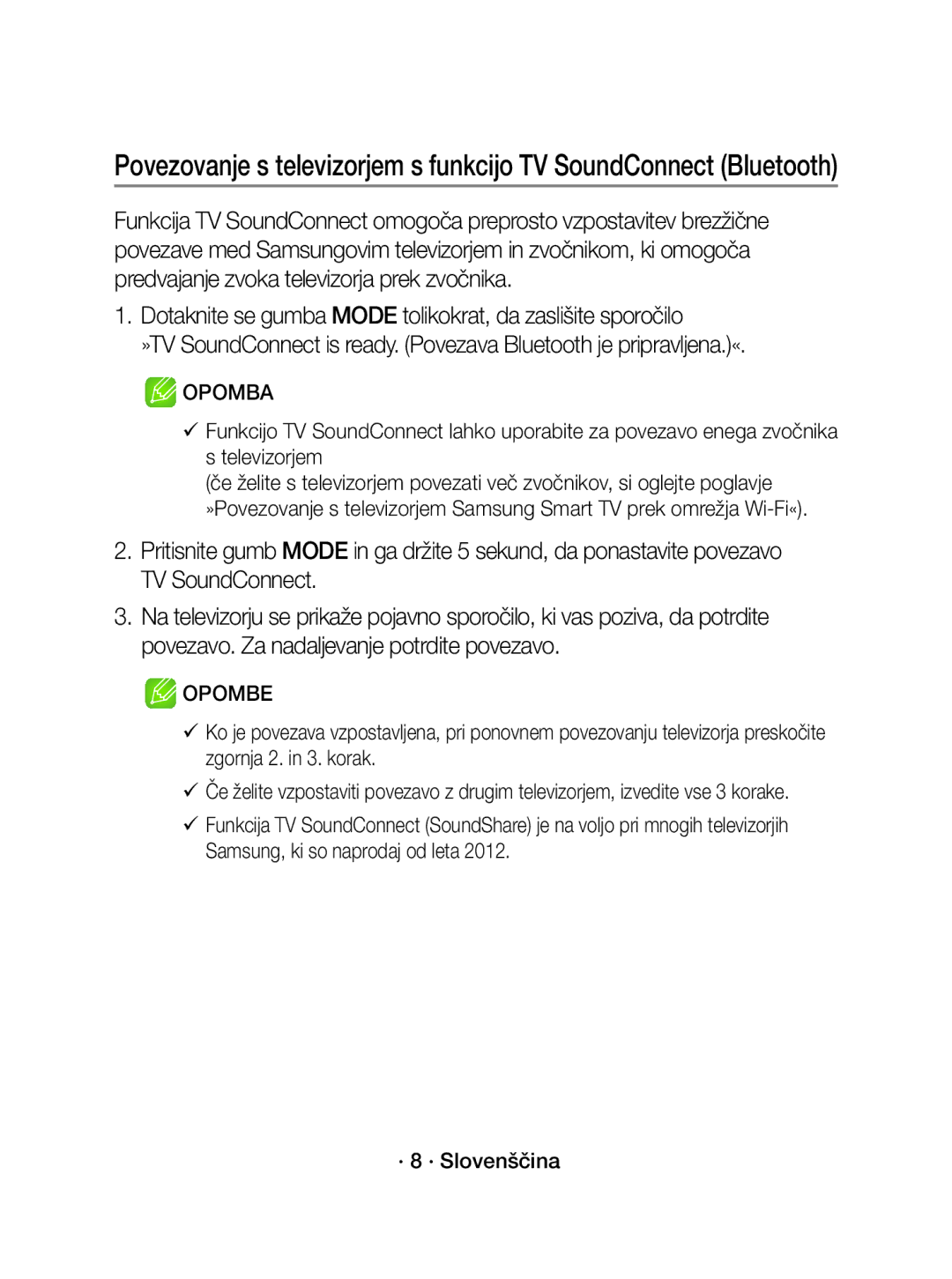 Samsung WAM1500/XE, WAM1500/EN manual Opombe 