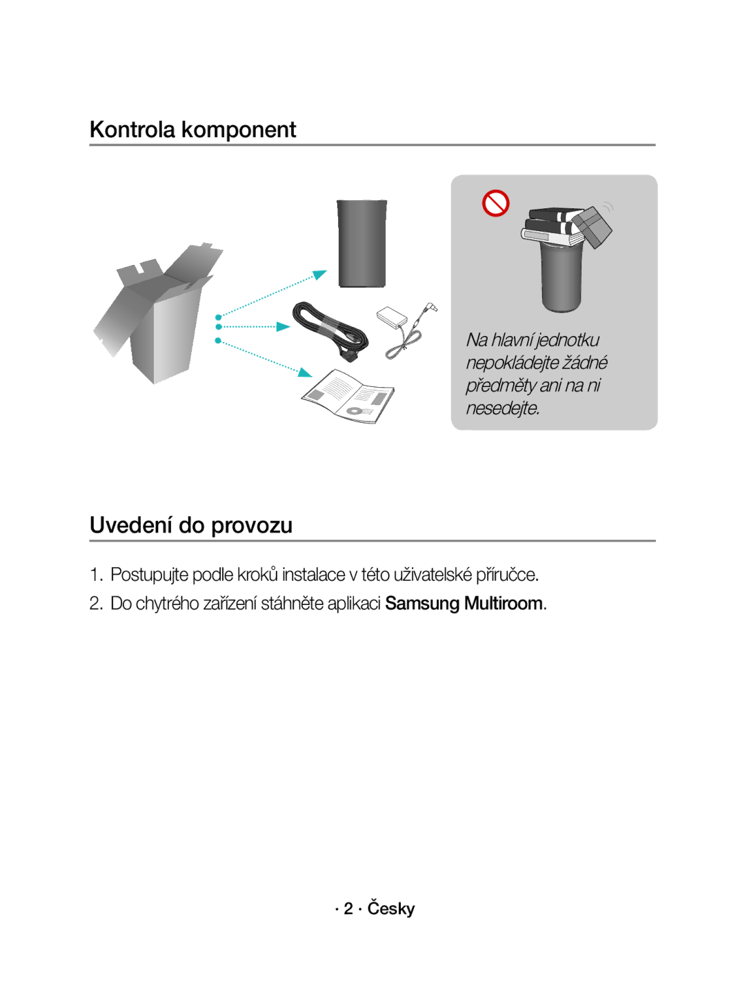 Samsung WAM1500/EN, WAM1500/XE manual Kontrola komponent, Uvedení do provozu, · 2 · Česky 