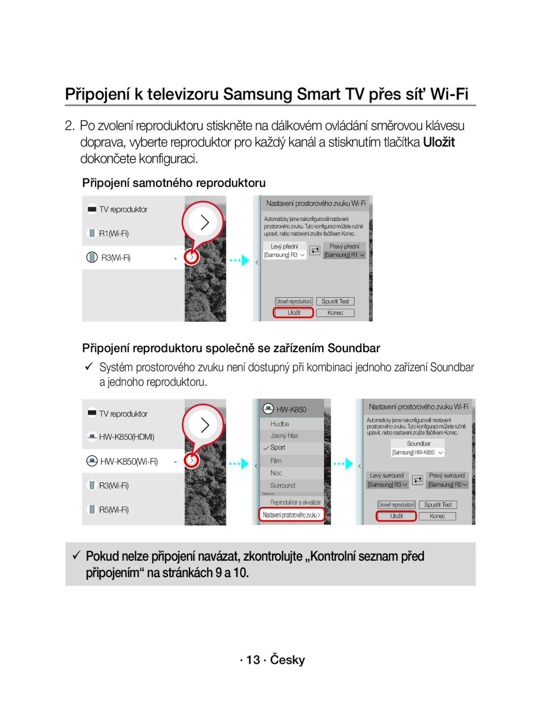 Samsung WAM1500/XE, WAM1500/EN manual Připojení samotného reproduktoru, · 13 · Česky 