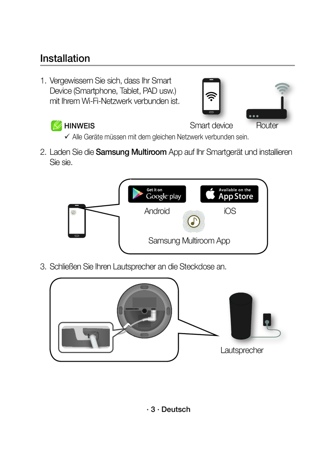 Samsung WAM1500/EN, WAM1500/XE manual Lautsprecher, · 3 · Deutsch 