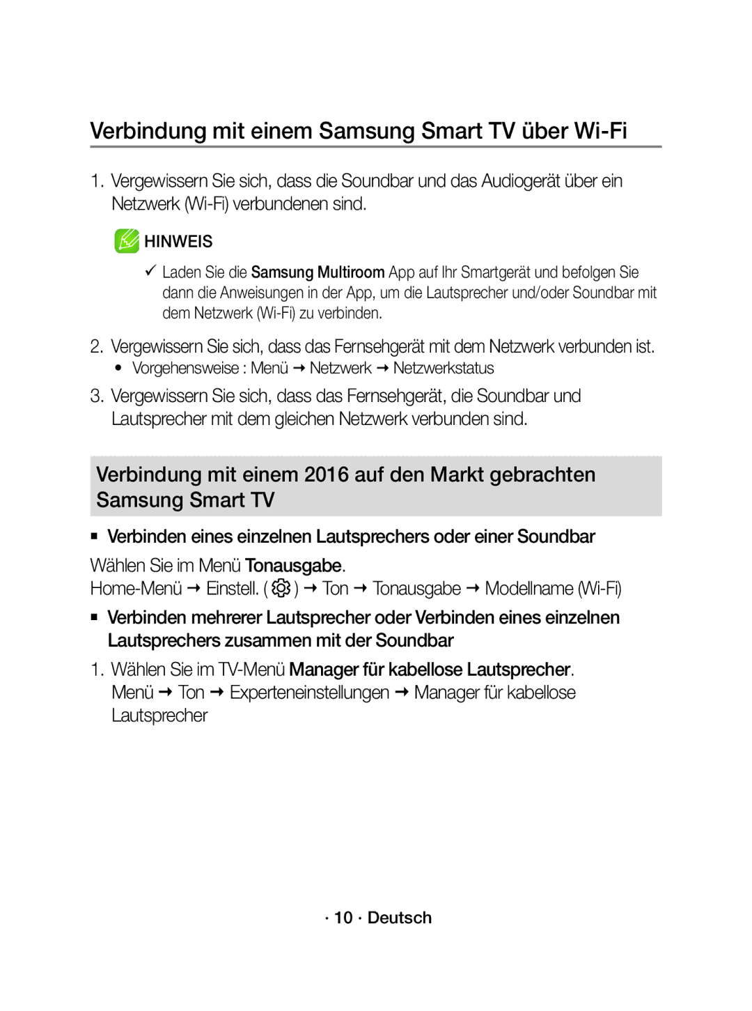 Samsung WAM1500/XE, WAM1500/EN manual Verbindung mit einem Samsung Smart TV über Wi-Fi 