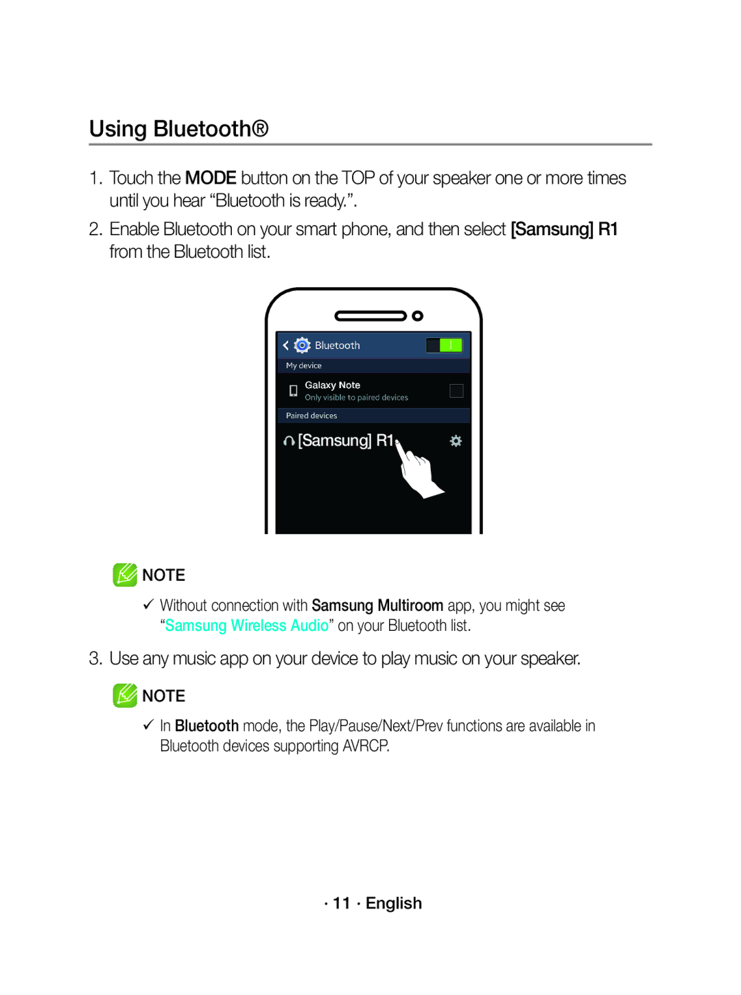 Samsung WAM1500/EN, WAM1500/ZF manual Using Bluetooth, Samsung R1 