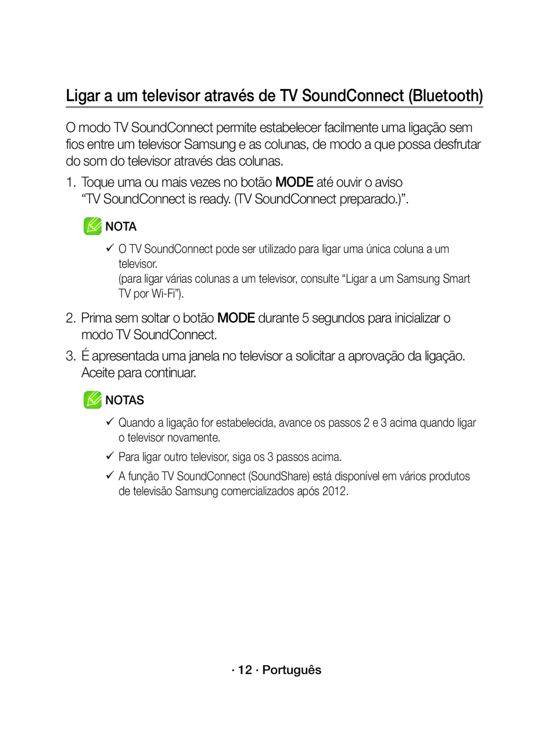 Samsung WAM1500/EN, WAM1500/ZF manual Ligar a um televisor através de TV SoundConnect Bluetooth 