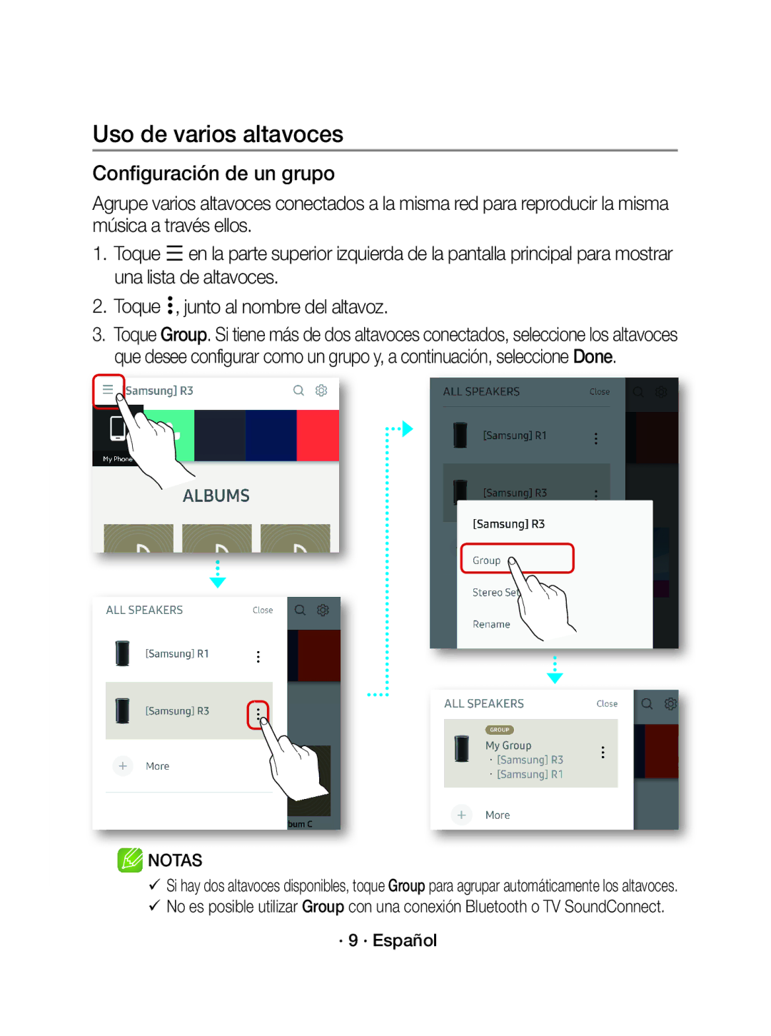 Samsung WAM1500/EN, WAM1500/ZF manual Uso de varios altavoces, Configuración de un grupo 