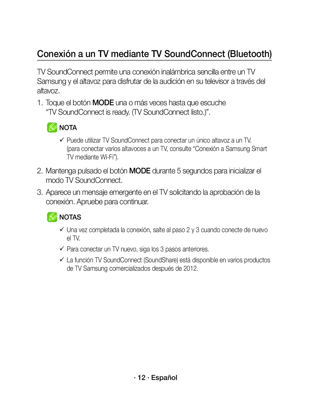 Samsung WAM1500/ZF, WAM1500/EN manual Conexión a un TV mediante TV SoundConnect Bluetooth 