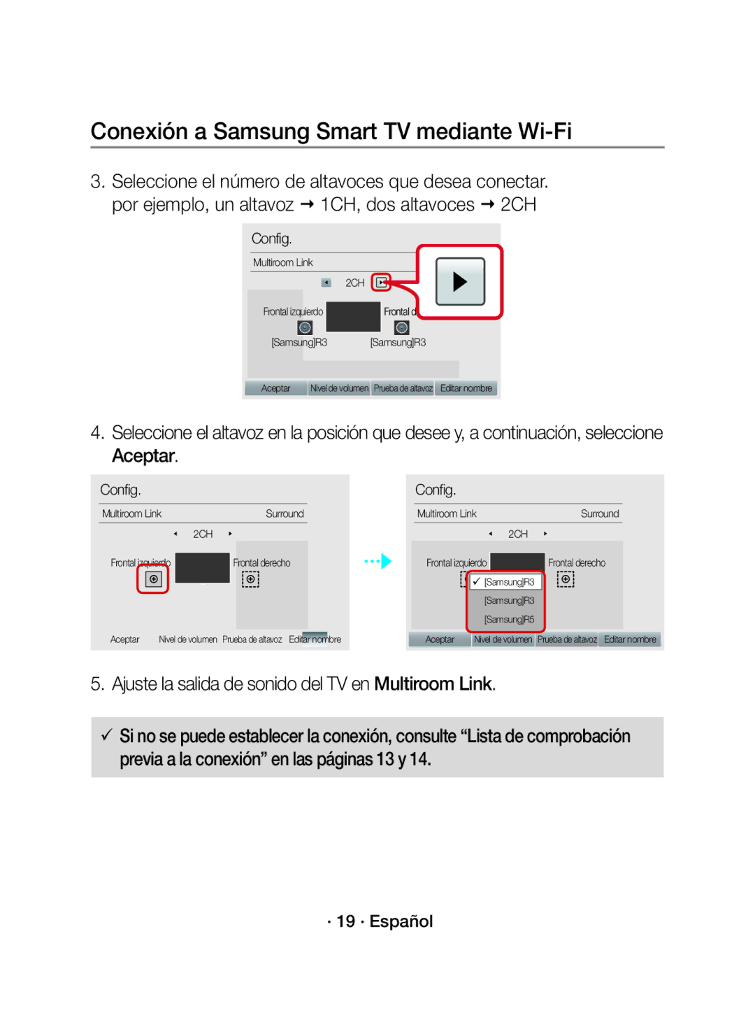 Samsung WAM1500/EN, WAM1500/ZF manual Ajuste la salida de sonido del TV en Multiroom Link, Frontal derecho 