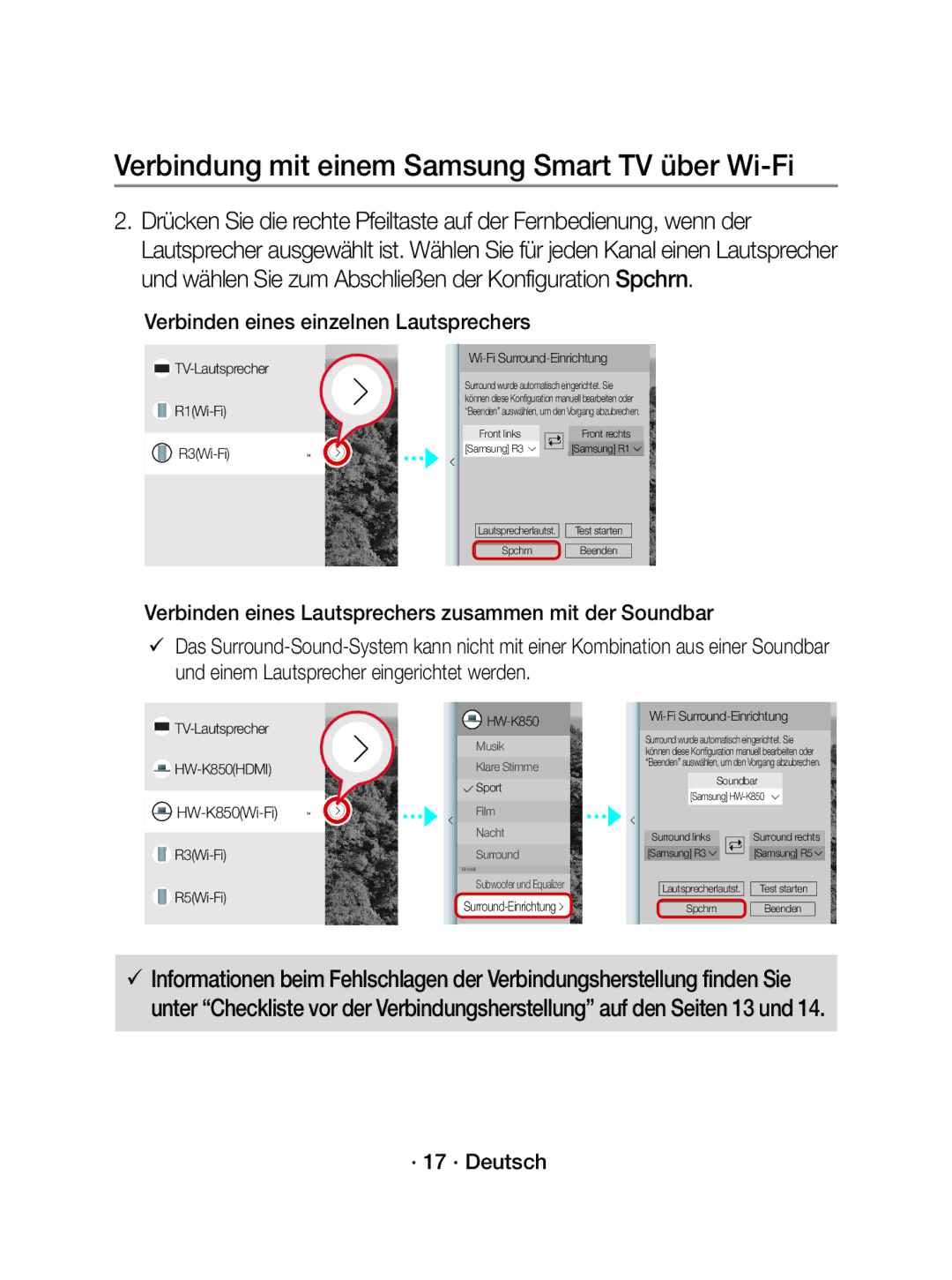 Samsung WAM1500/EN manual Verbinden eines einzelnen Lautsprechers, · 17 · Deutsch 