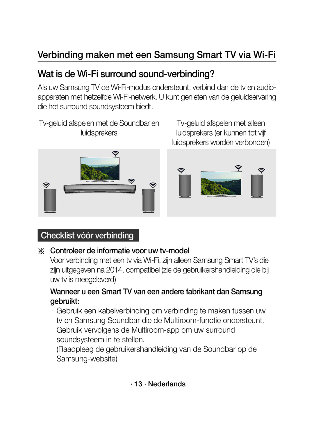 Samsung WAM1500/EN manual Checklist vóór verbinding, · 13 · Nederlands 