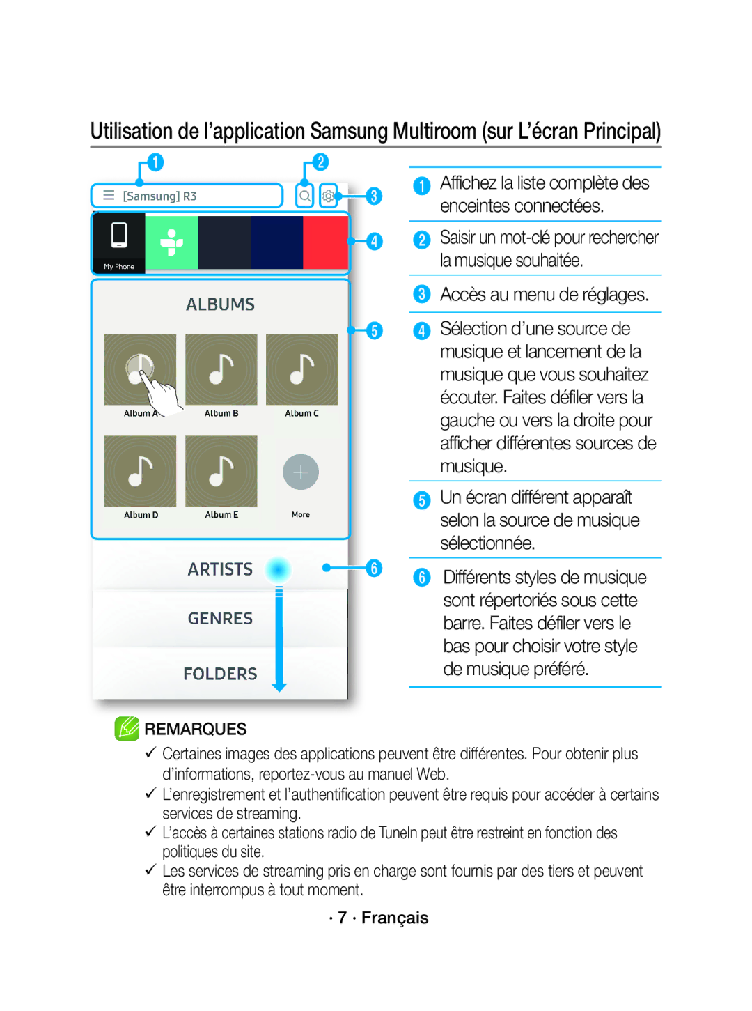 Samsung WAM1500/EN manual Accès au menu de réglages, Différents styles de musique 