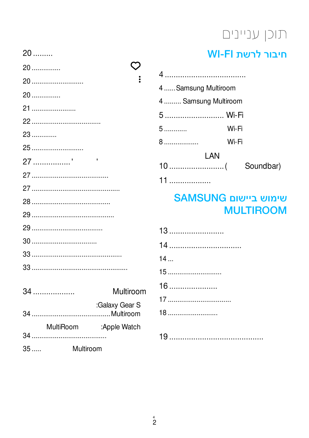 Samsung WAM1500/SQ, WAM3500/SQ manual םיניינע ןכות 