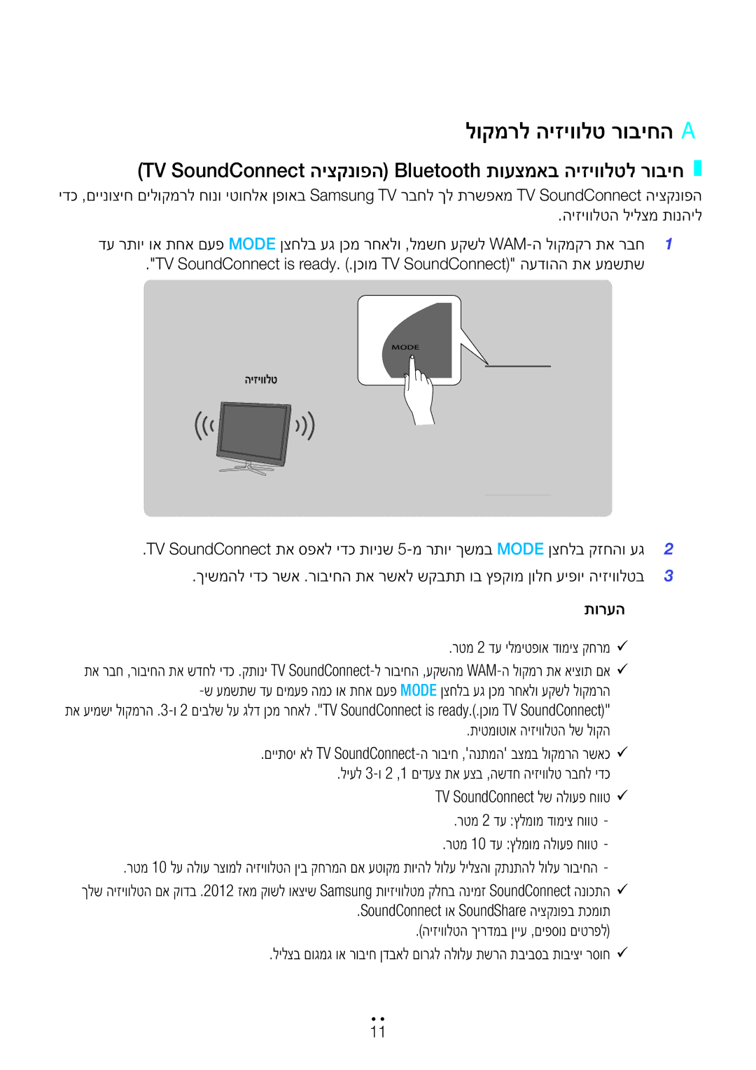 Samsung WAM3500/SQ, WAM1500/SQ manual לוקמרל היזיוולט רוביחהA a, TV SoundConnect היצקנופה Bluetooth תועצמאב היזיוולטל רוביח 