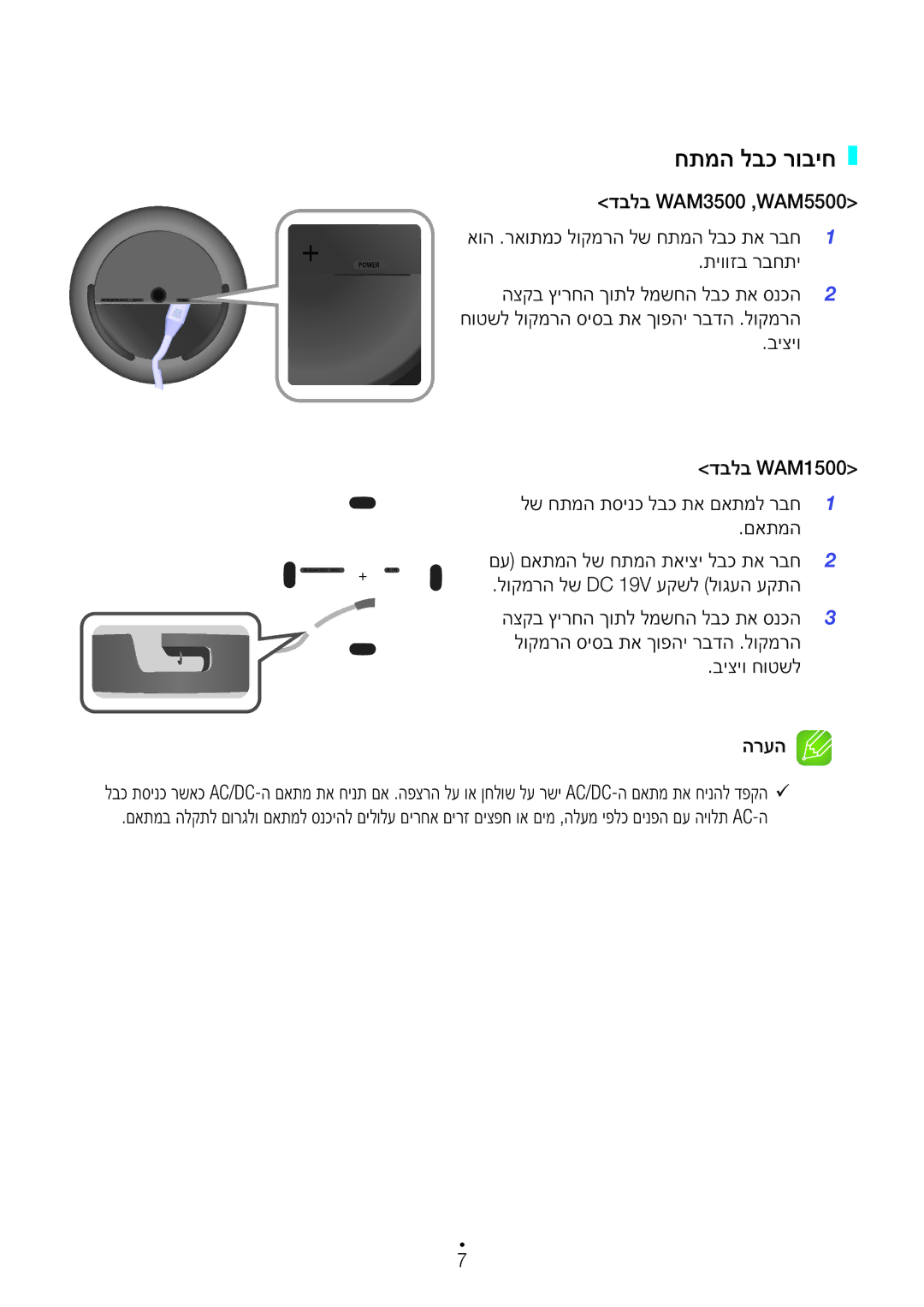 Samsung WAM3500/SQ, WAM1500/SQ חתמה לבכ רוביח, דבלב WAM3500 ,WAM5500, דבלב WAM1500 לש חתמה תסינכ לבכ תא םאתמל רבח םאתמה 