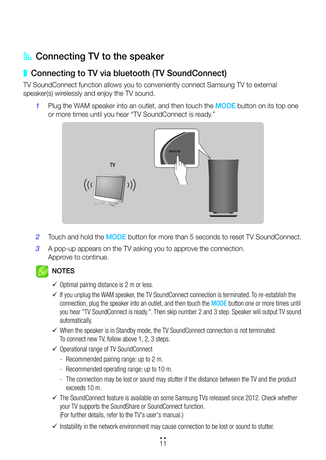 Samsung WAM3500/SQ, WAM1500/SQ manual AA Connecting TV to the speaker, Connecting to TV via bluetooth TV SoundConnect 