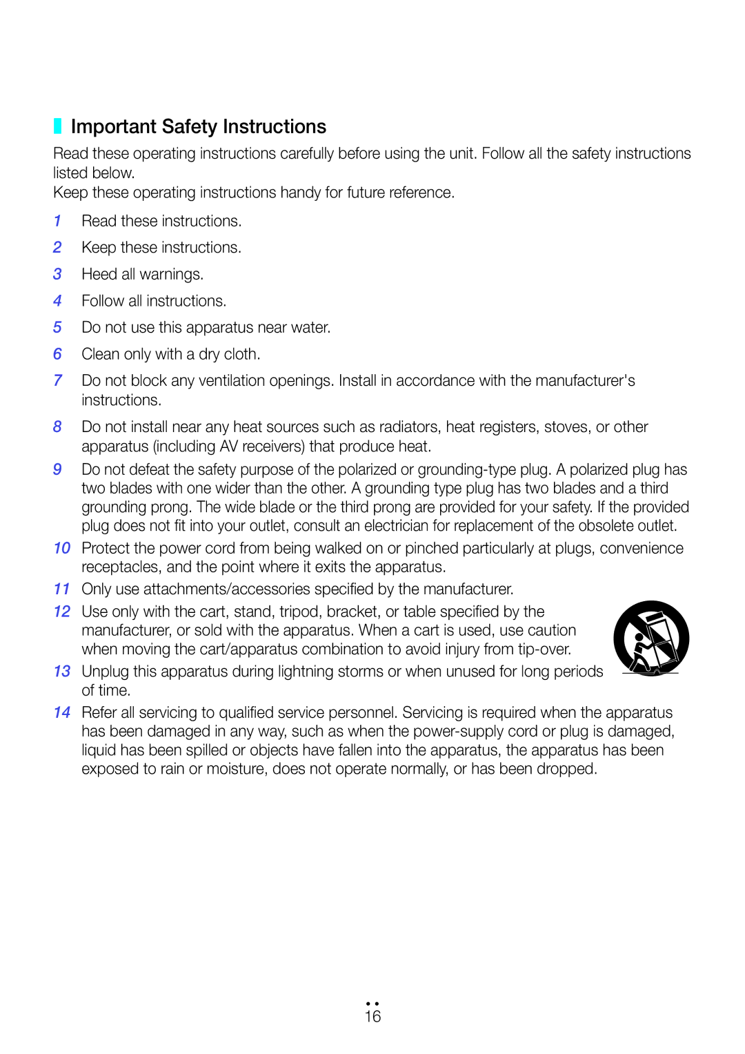 Samsung WAM1500/SQ, WAM3500/SQ manual Important Safety Instructions 