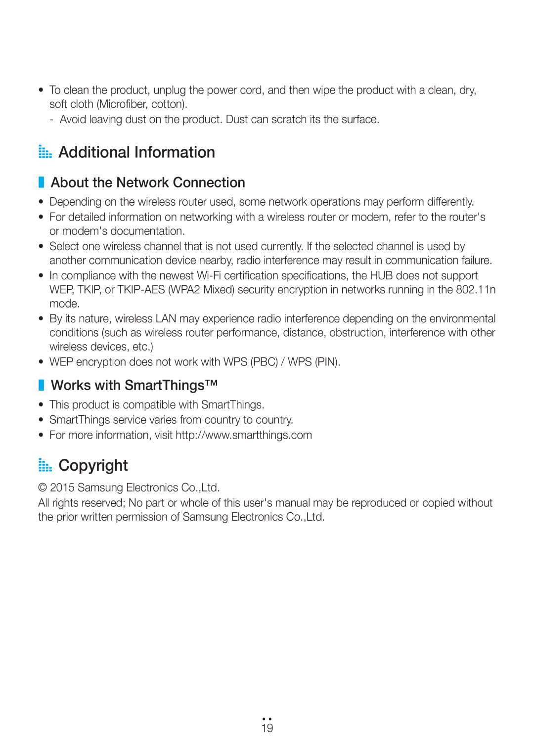 Samsung WAM3500/SQ manual AA Additional Information, AA Copyright, About the Network Connection, Works with SmartThings 