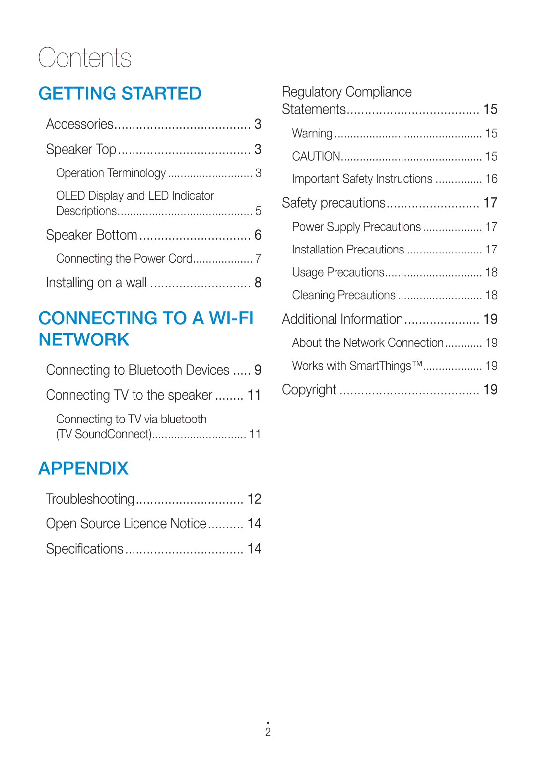 Samsung WAM1500/SQ, WAM3500/SQ manual Contents 