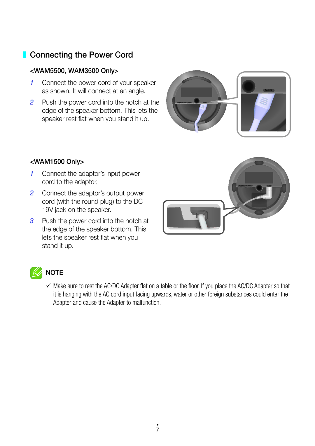 Samsung WAM3500/SQ, WAM1500/SQ manual Connecting the Power Cord, WAM5500, WAM3500 Only 