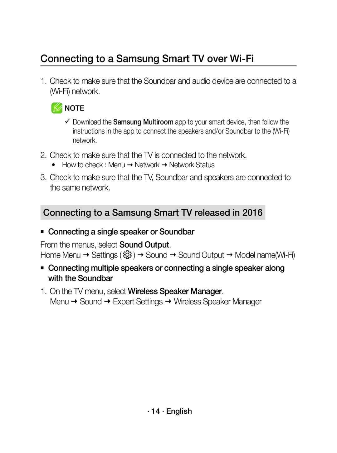 Samsung WAM1500/SQ manual Connecting to a Samsung Smart TV over Wi-Fi, Connecting to a Samsung Smart TV released 