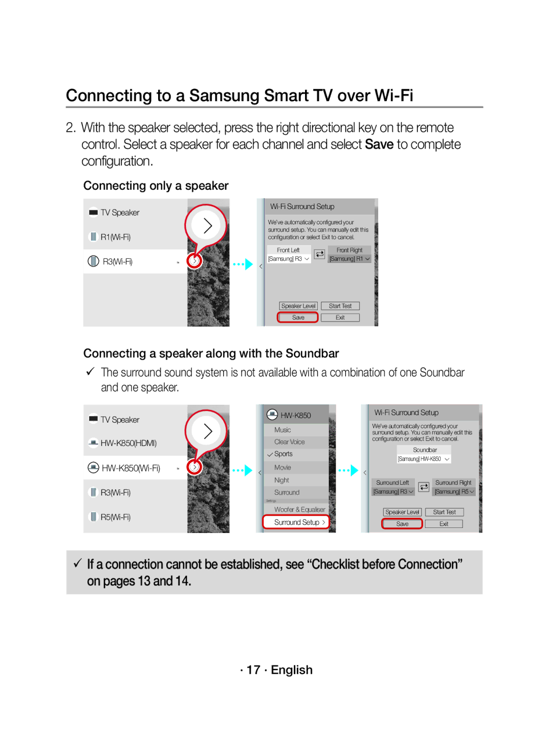 Samsung WAM1500/SQ manual Connecting only a speaker, · 17 · English 