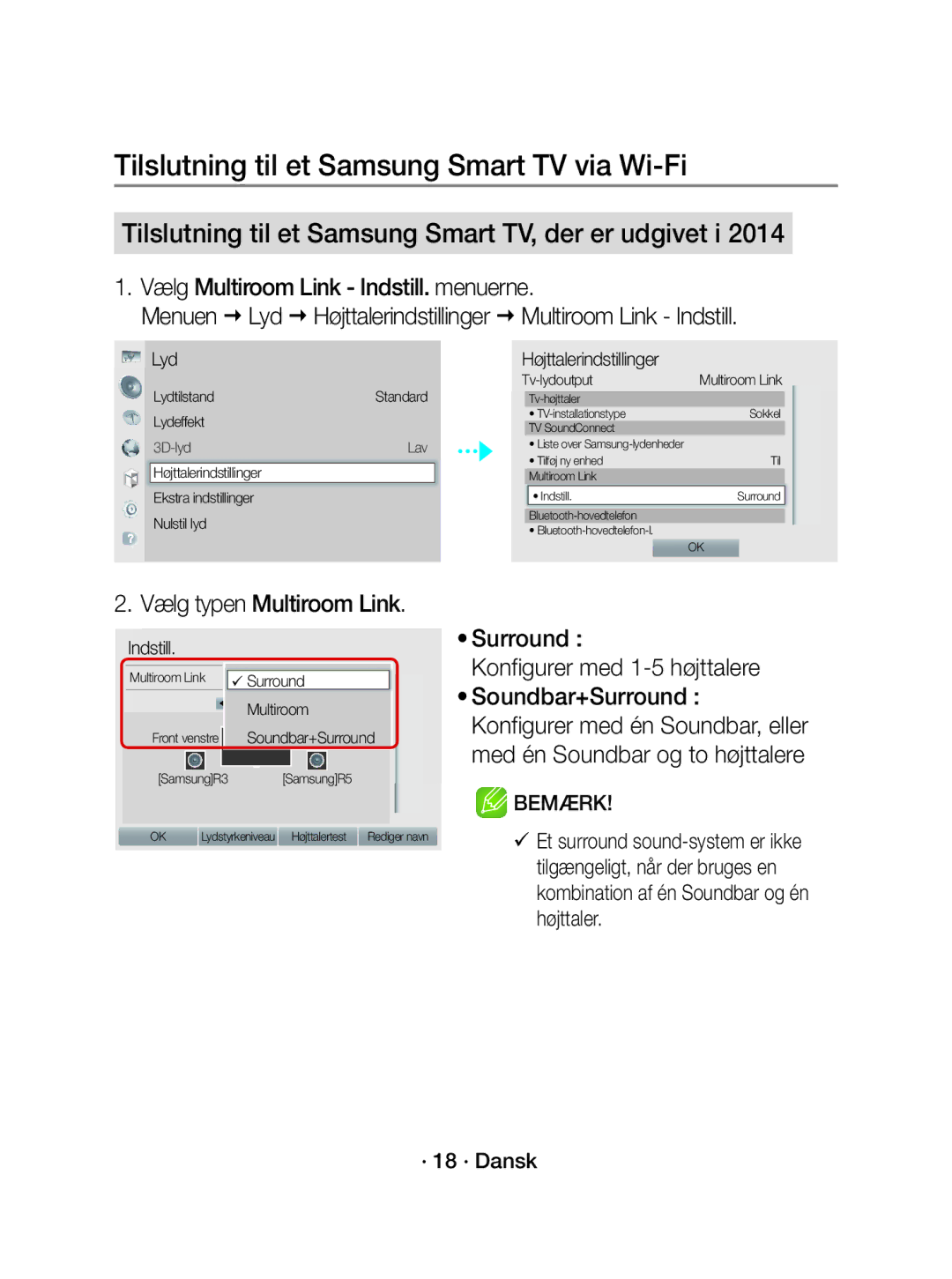 Samsung WAM1500/XE manual Vælg Multiroom Link Indstill. menuerne, Vælg typen Multiroom Link 