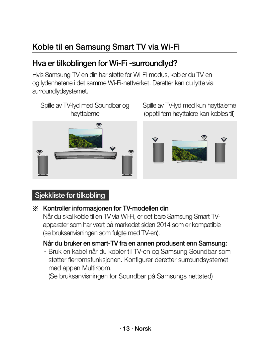 Samsung WAM1500/XE manual Kontroller informasjonen for TV-modellen din, · 13 · Norsk 