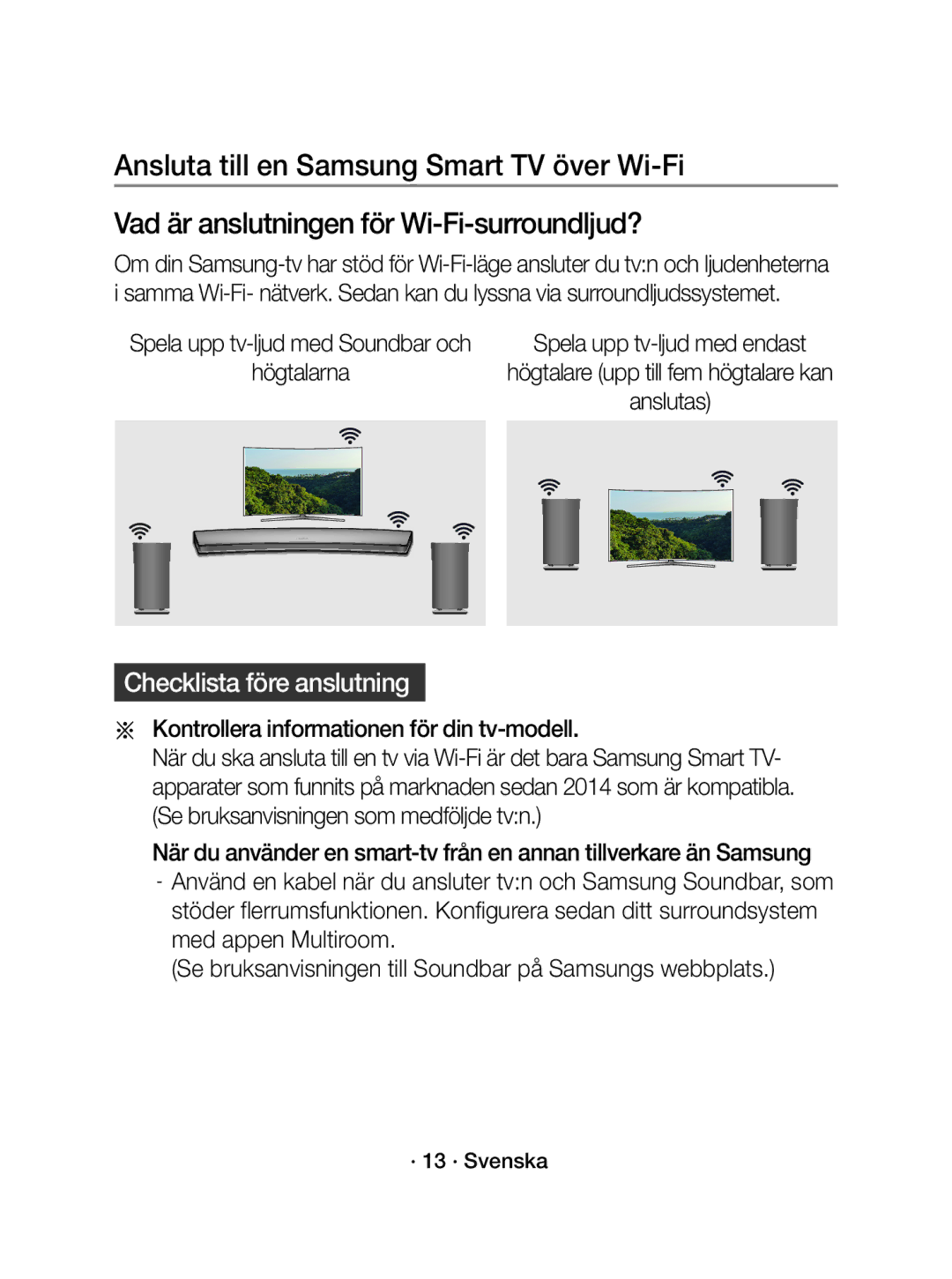 Samsung WAM1500/XE manual Kontrollera informationen för din tv-modell, · 13 · Svenska 