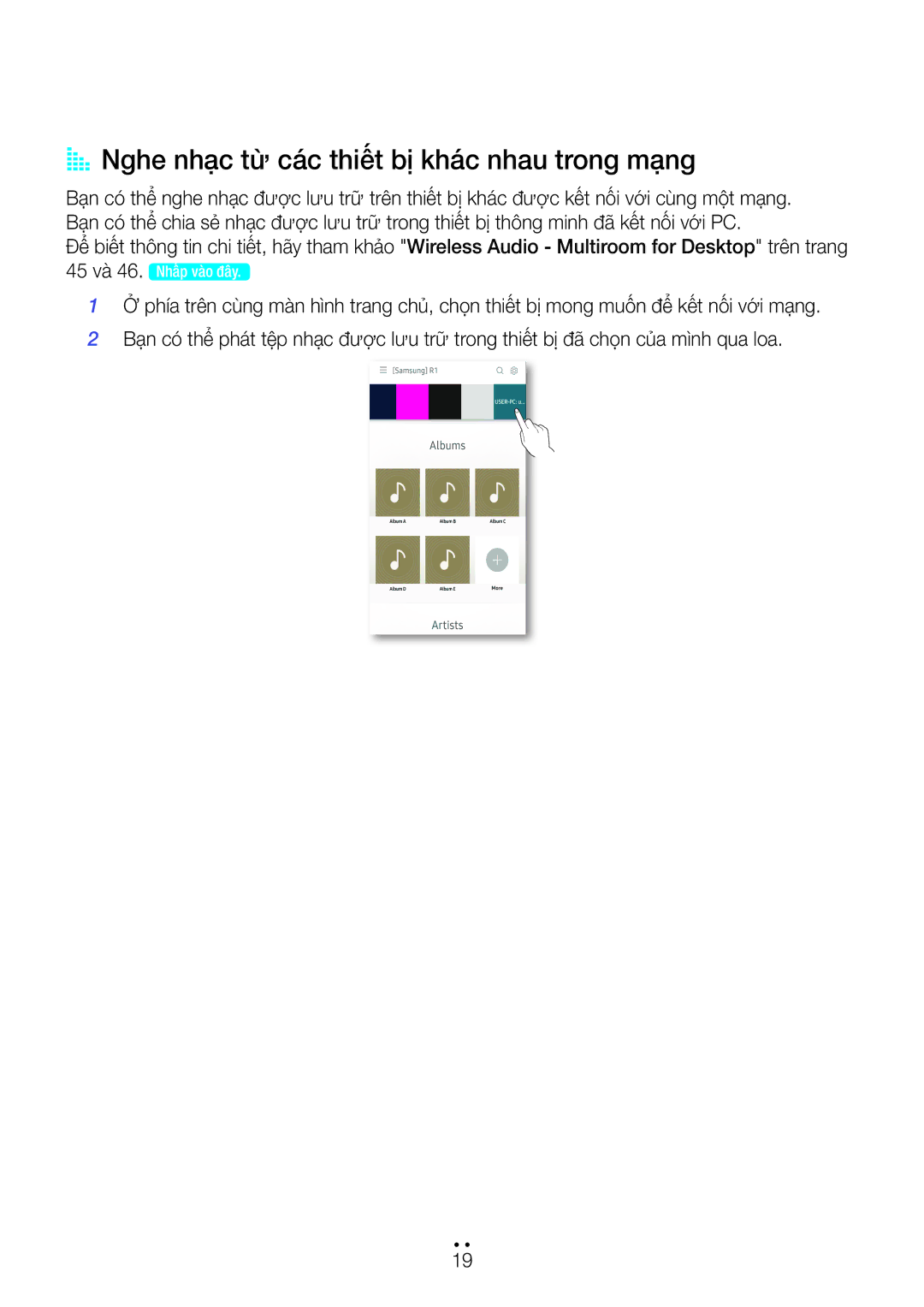 Samsung WAM3500/XV, WAM1500/XV manual AA Nghe nhạc từ các thiết bị khác nhau trong mạng 