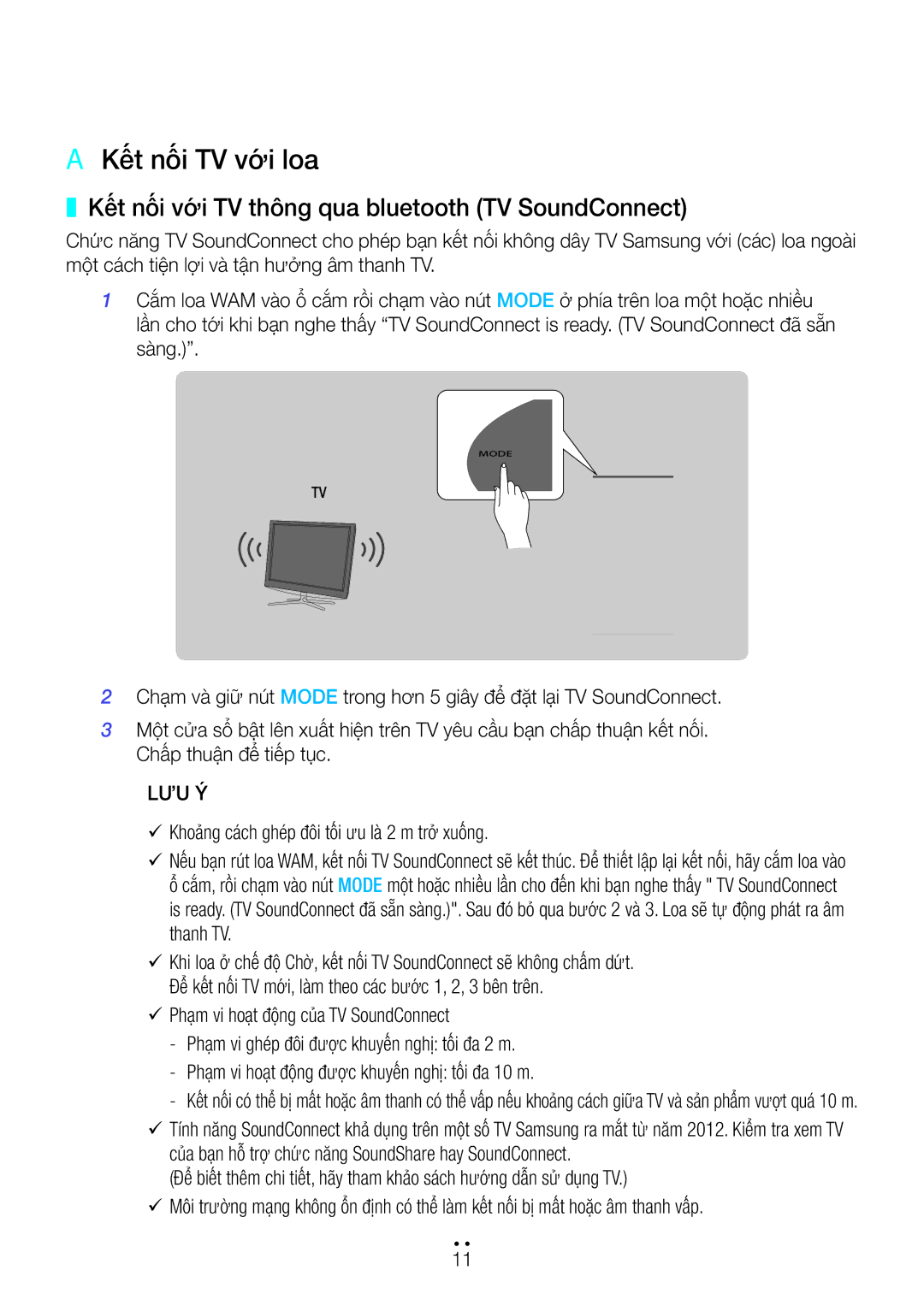 Samsung WAM3500/XV, WAM1500/XV manual AA Kết nối TV với loa, Kết nối với TV thông qua bluetooth TV SoundConnect, Sư dụng TV 