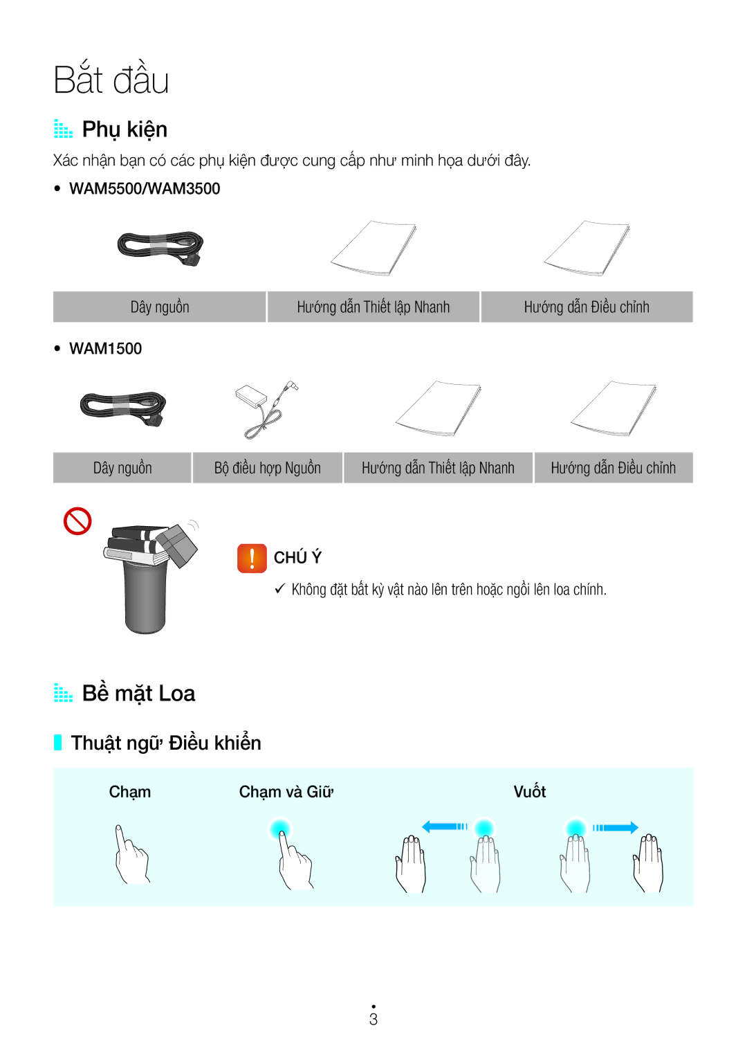 Samsung WAM3500/XV, WAM1500/XV manual Bắt đầu, AA Phu kiện, AA Bề mặt Loa, Thuật ngữ Điều khiển, Chú Ý 