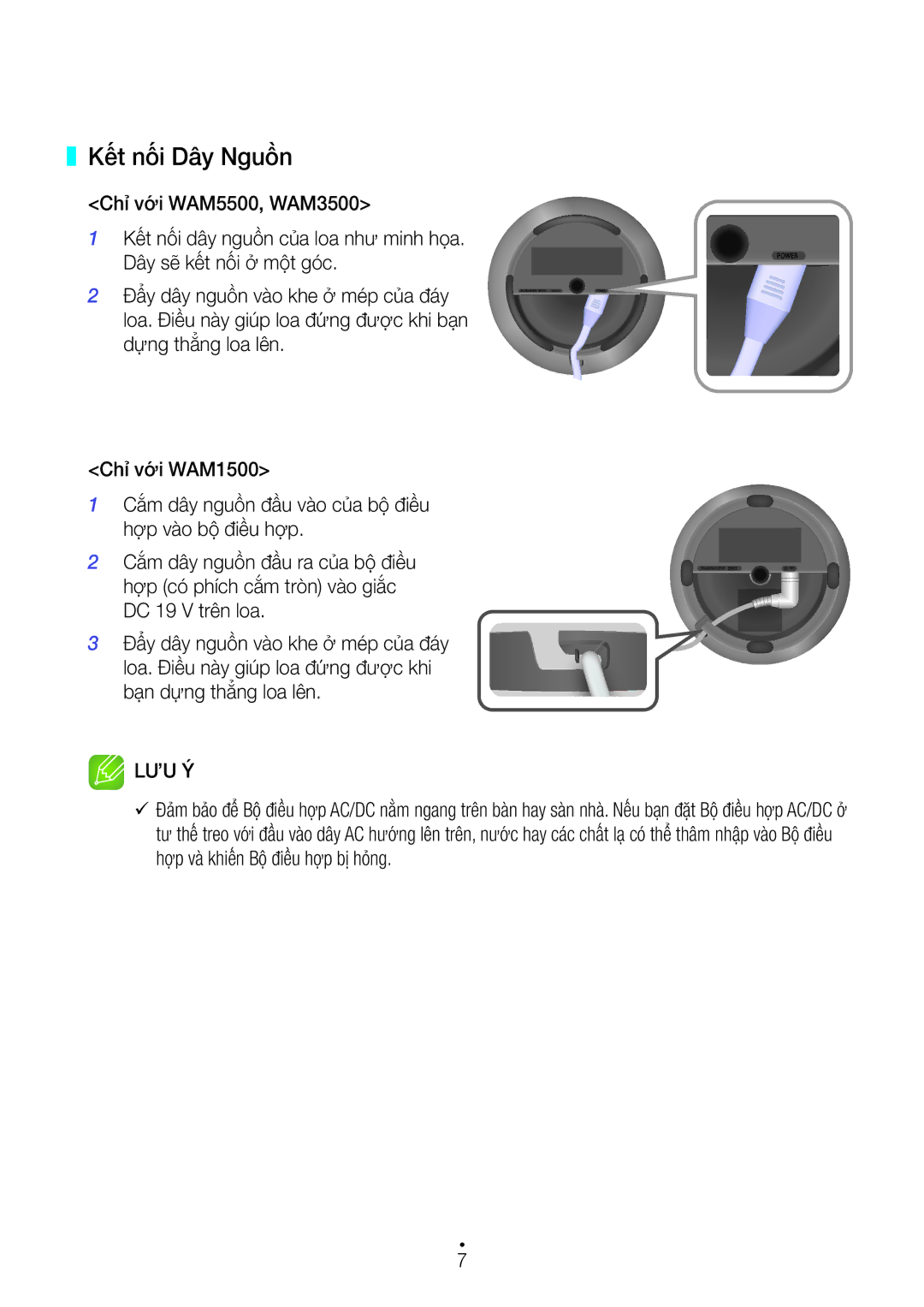 Samsung WAM3500/XV, WAM1500/XV manual Kết nối Dây Nguồn, Lưu Ý 