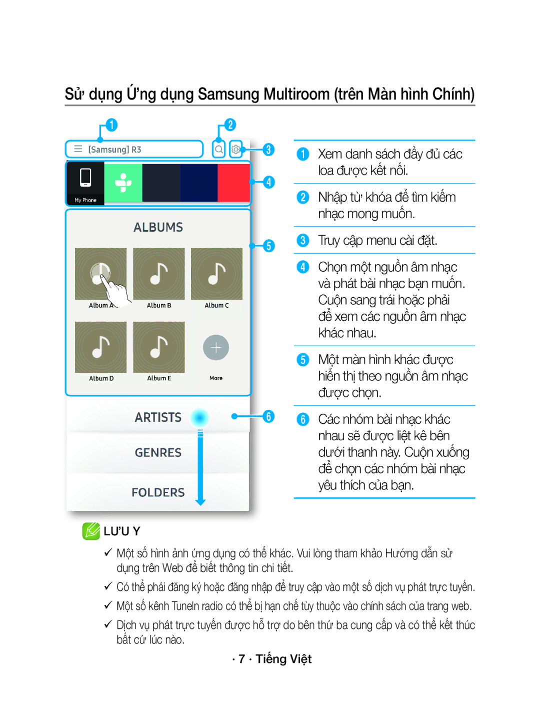 Samsung WAM1500/XV manual Sử dụng Ứng dụng Samsung Multiroom trên Màn hình Chính, Truy cập menu cài đặt 