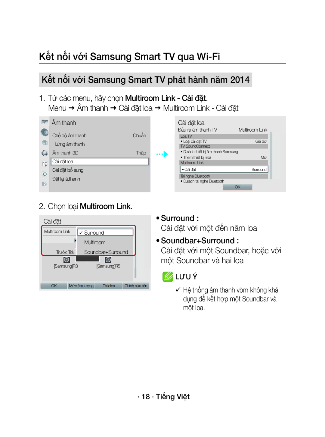 Samsung WAM1500/XV manual Cài đặt loa 