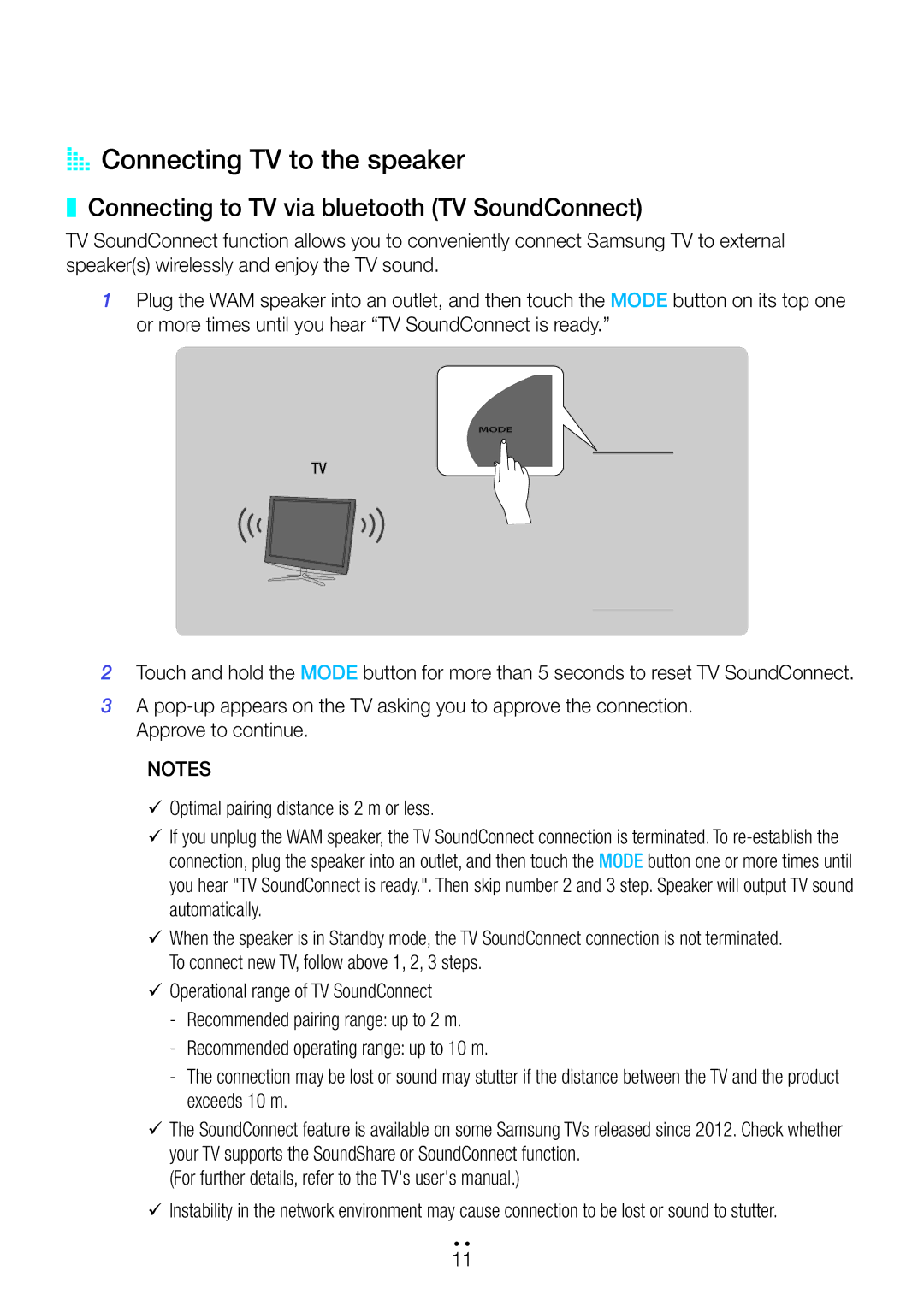 Samsung WAM3500/ZN, WAM1500/ZN manual AA Connecting TV to the speaker, Connecting to TV via bluetooth TV SoundConnect 