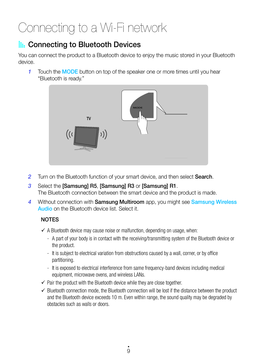 Samsung WAM3500/ZN, WAM1500/ZN manual Connecting to a Wi-Fi network, AA Connecting to Bluetooth Devices 