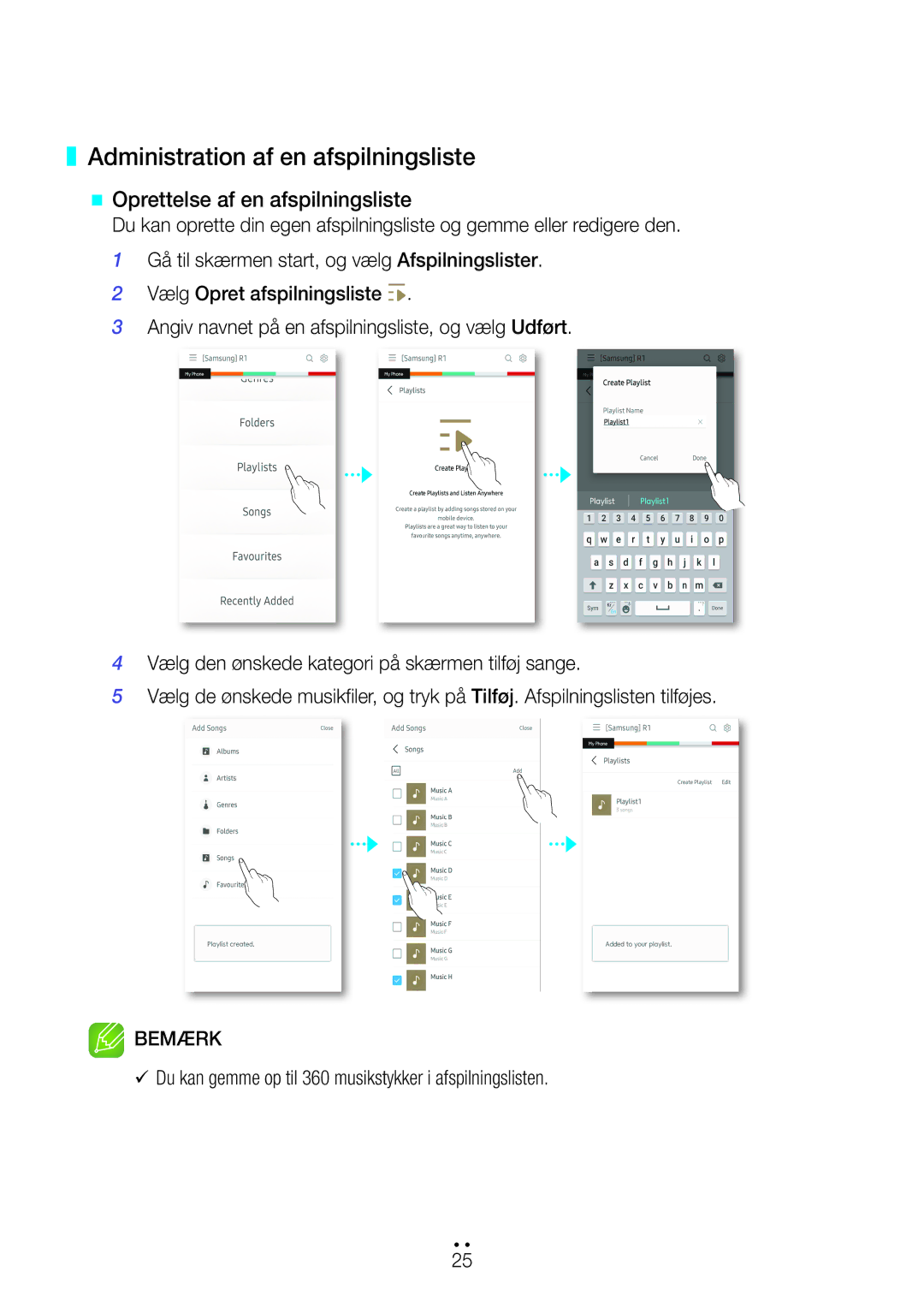 Samsung WAM1501/XE, WAM3501/XE, WAM1500/XE manual Administration af en afspilningsliste, @@ Oprettelse af en afspilningsliste 