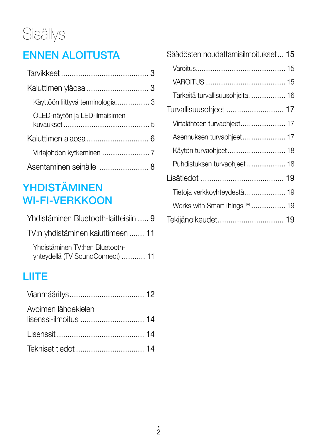 Samsung WAM1500/XE, WAM1501/XE, WAM3501/XE, WAM3500/XE, WAM5500/XE manual Sisällys, Avoimen lähdekielen 