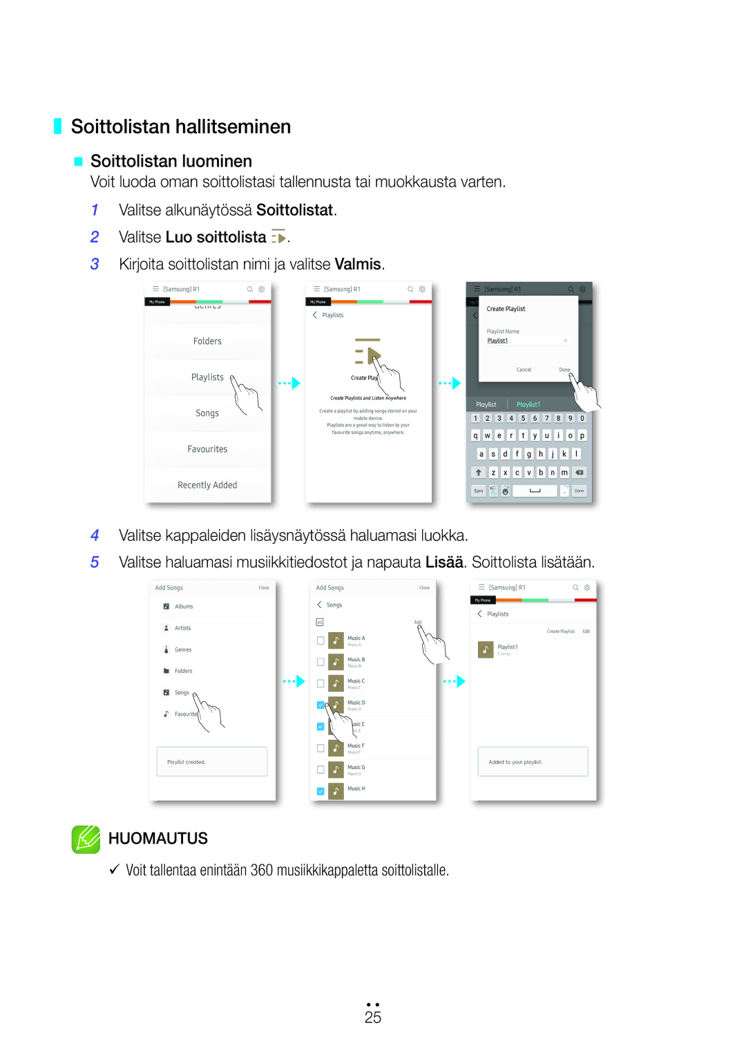 Samsung WAM1501/XE, WAM3501/XE, WAM1500/XE, WAM3500/XE, WAM5500/XE manual Soittolistan hallitseminen, @@ Soittolistan luominen 